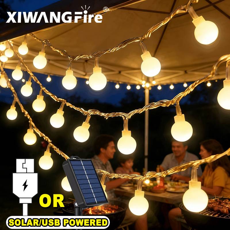 Christmas Lights Outdoor - أضواء خيطية تعمل بالطاقة الشمسية/USB/البطارية بطول