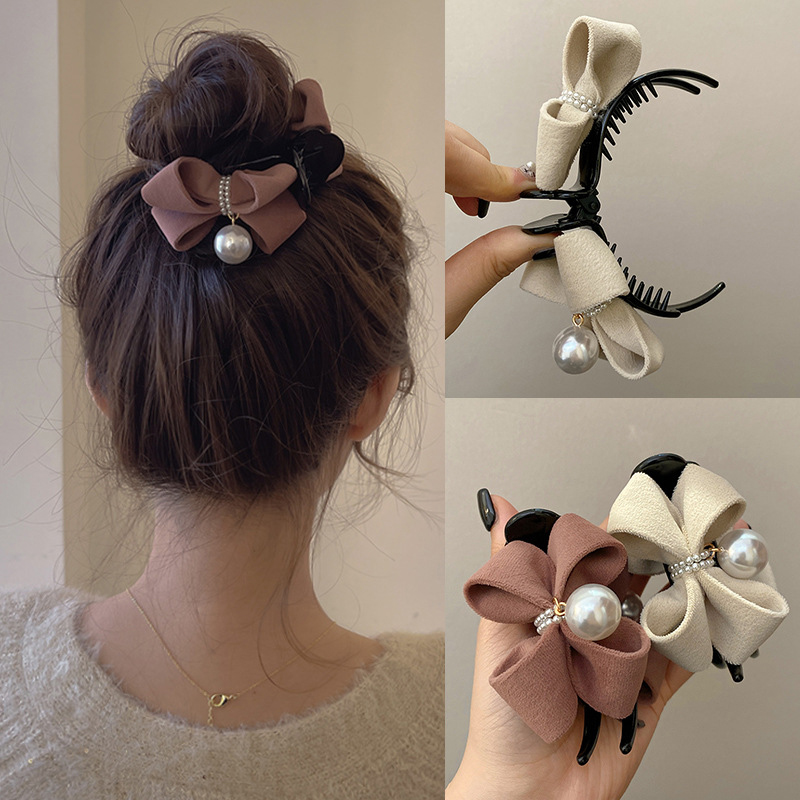 Ribbon Bow Gift - مشبك مخلب وربطة عنق لؤلؤي ،