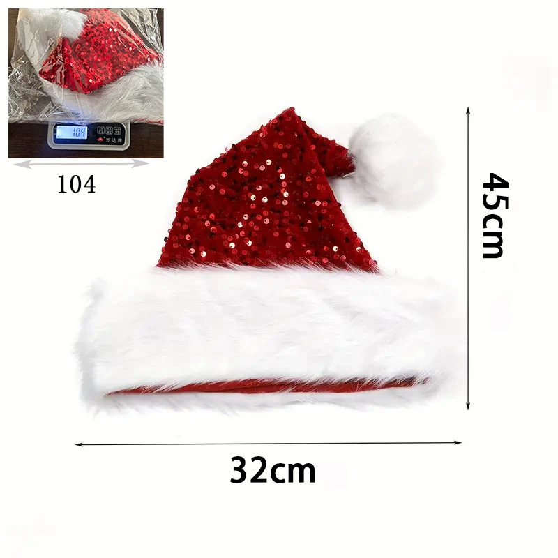 Santa Hat Plush - قبعة عيد الميلاد مزينة بالترتر، قبعة