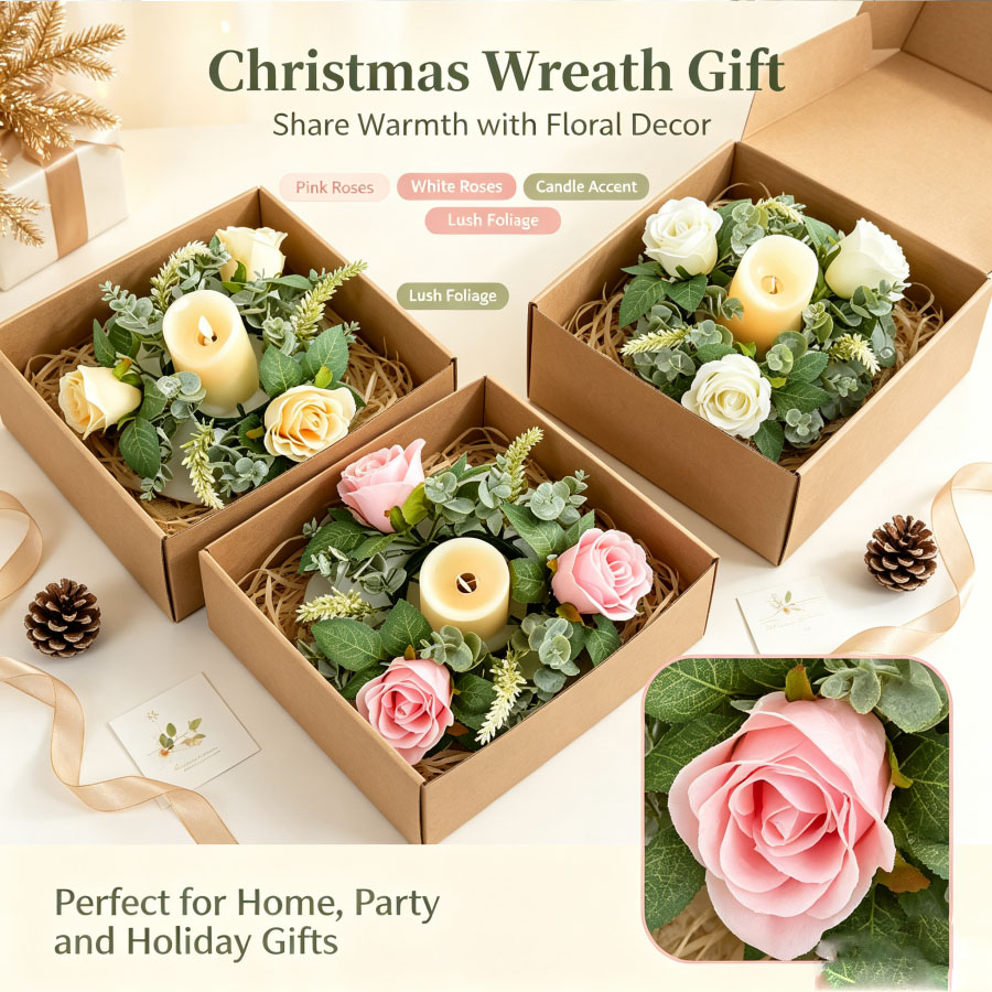 Christmas Wreath Fake - حامل شموع على شكل إكليل ورود