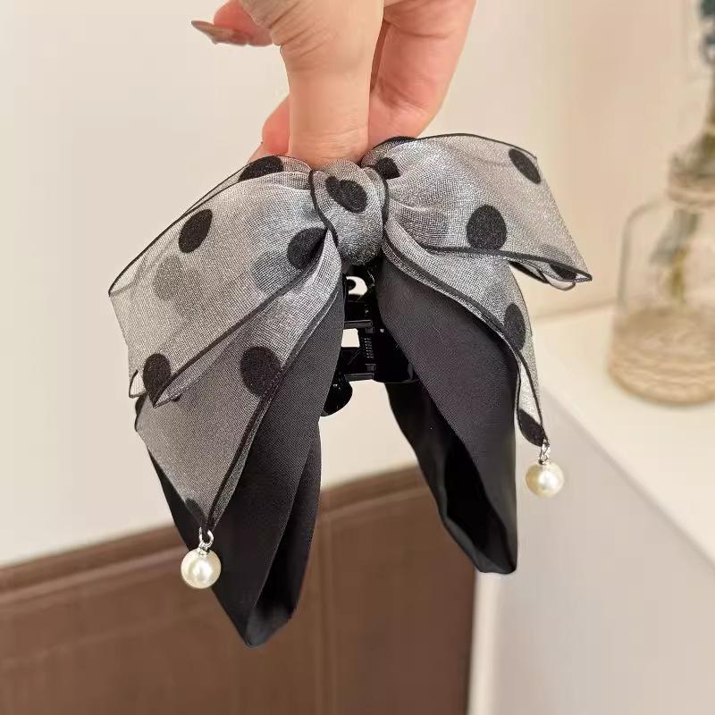 مشبك شعر أنيق رمادي منقط بفيون - مراجعة Ribbon Bow Gift وسعره