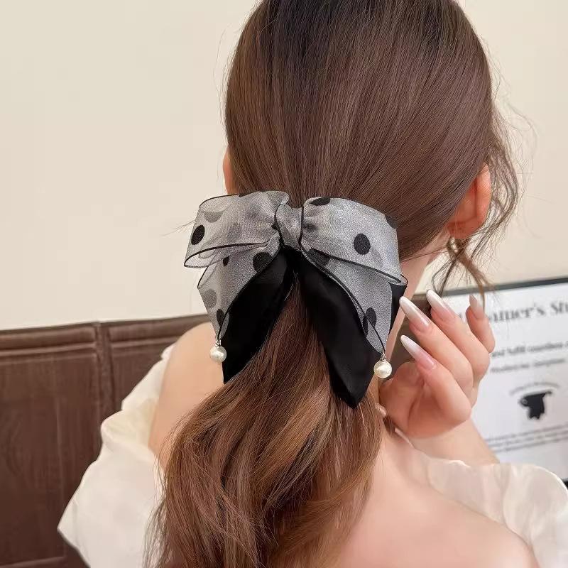 مشبك شعر أنيق رمادي منقط بفيون - مراجعة Ribbon Bow Gift وسعره